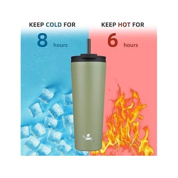 Konokyo 26oz Insulated Tumbler Army Green w/ Lid & 2 Straws Stainless Steel - Picture 2 of 6